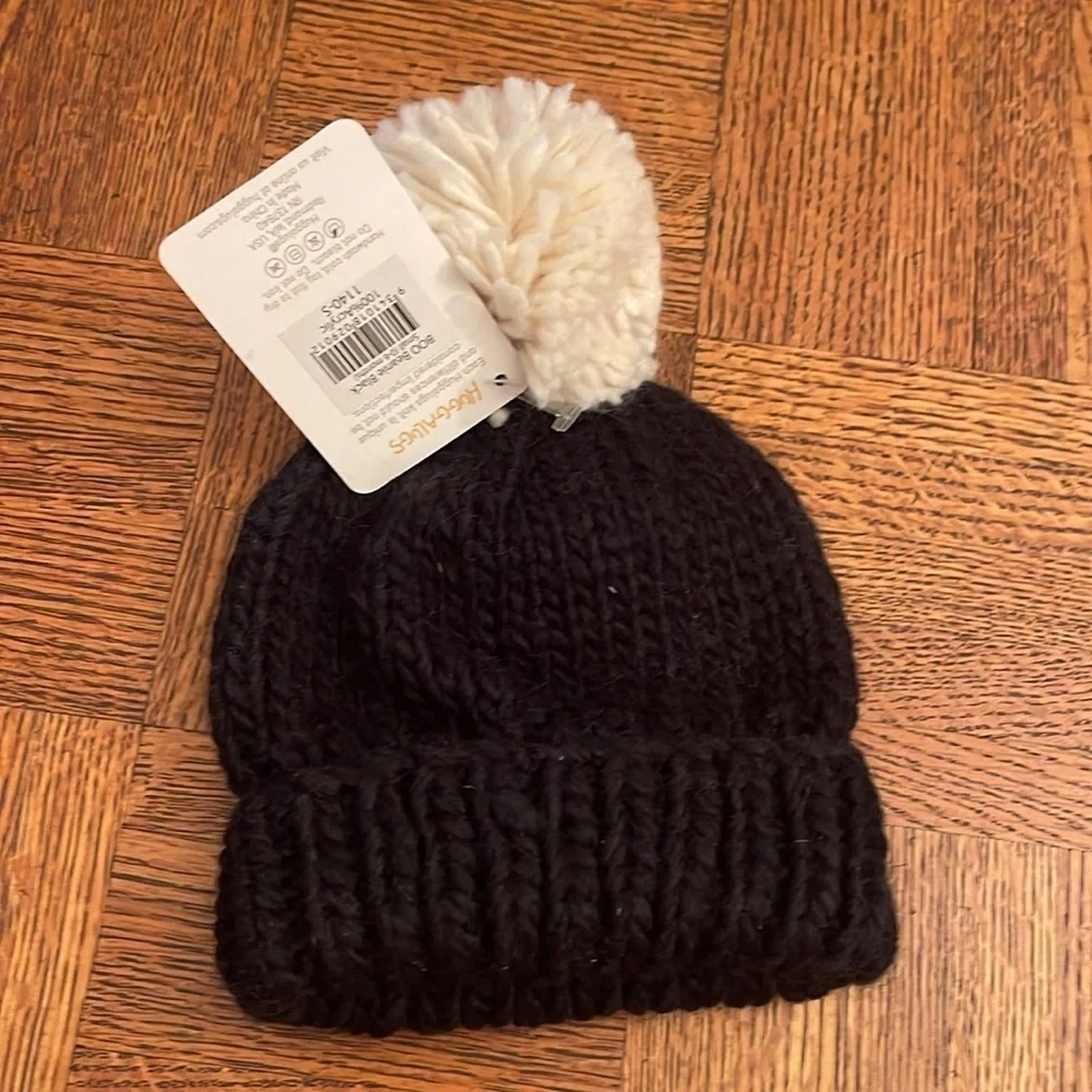 Huggalugs Baby Black and White Pom-Pom BOO Beanie